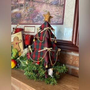 Vintage 1997 Plaid Holiday Tree with Gold Accents